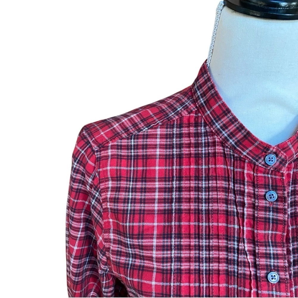 Lands’ End Plaid Flannel Popover Shirt Womens 12 Red Metallic Silver L - Picture 3 of 12